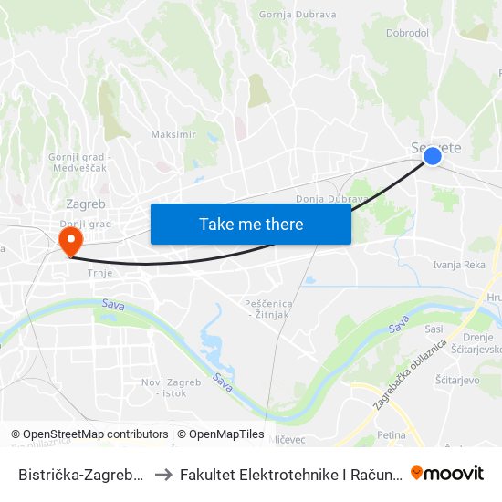 Bistrička-Zagrebačka to Fakultet Elektrotehnike I Računarstva map