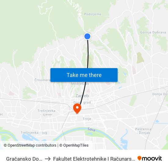 Gračansko Dolje to Fakultet Elektrotehnike I Računarstva map