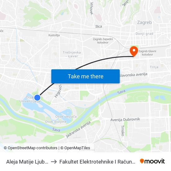 Aleja Matije Ljubeka to Fakultet Elektrotehnike I Računarstva map