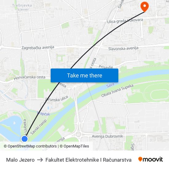 Malo Jezero to Fakultet Elektrotehnike I Računarstva map
