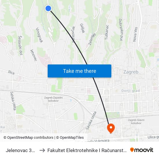 Jelenovac 38d to Fakultet Elektrotehnike I Računarstva map