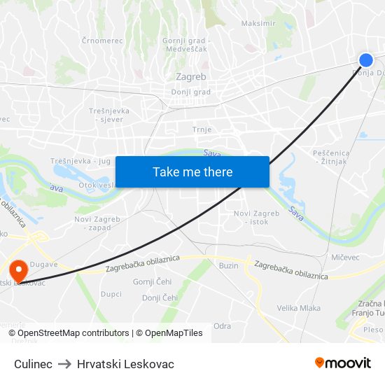 Culinec to Hrvatski Leskovac map