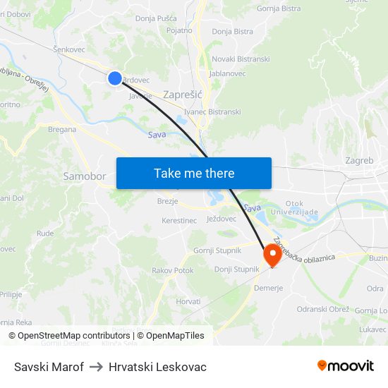 Savski Marof to Hrvatski Leskovac map