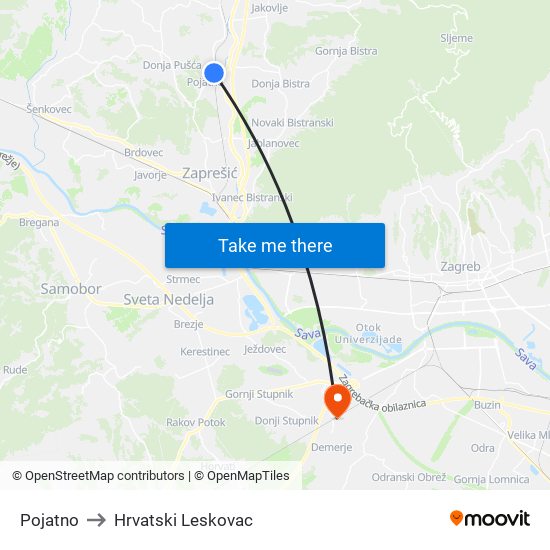 Pojatno to Hrvatski Leskovac map