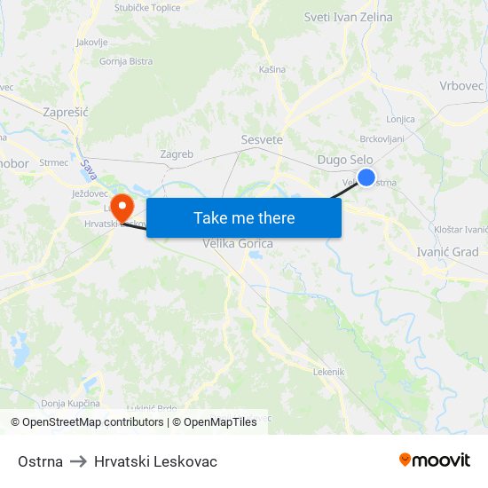 Ostrna to Hrvatski Leskovac map