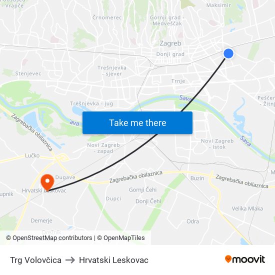 Trg Volovčica to Hrvatski Leskovac map