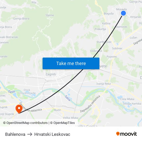 Bahlenova to Hrvatski Leskovac map