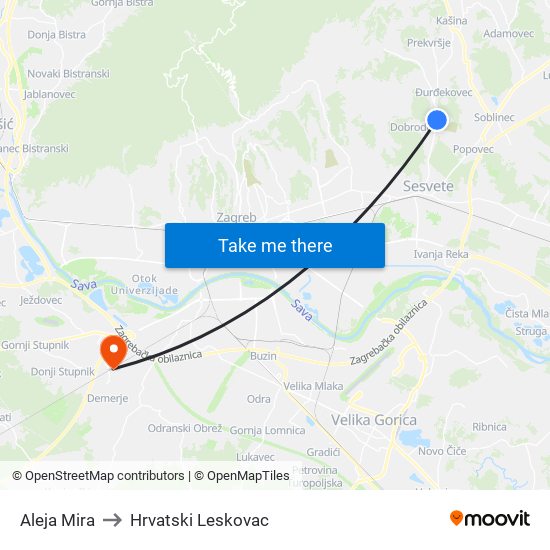 Aleja Mira to Hrvatski Leskovac map