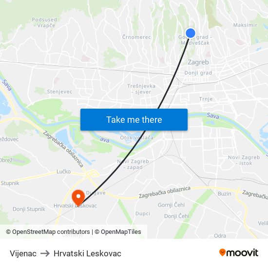 Vijenac to Hrvatski Leskovac map