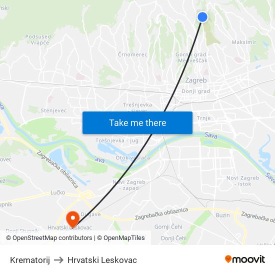 Krematorij to Hrvatski Leskovac map