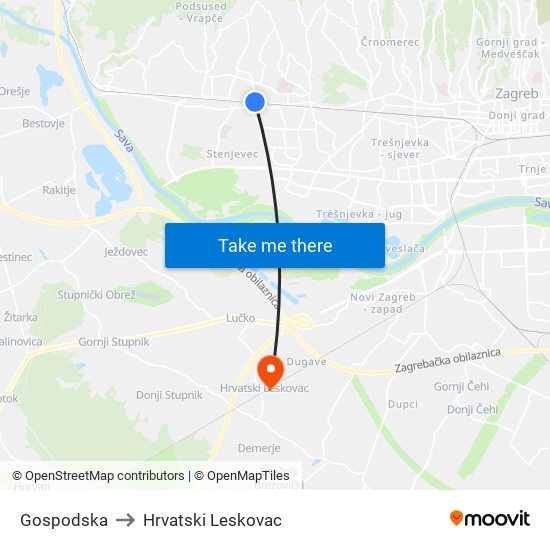 Gospodska to Hrvatski Leskovac map