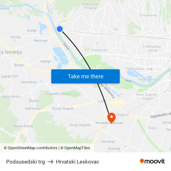 Podsusedski trg to Hrvatski Leskovac map