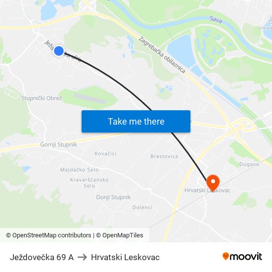Ježdovečka 69 A to Hrvatski Leskovac map