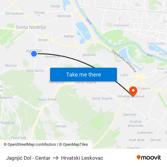 Jagnjić Dol - Centar to Hrvatski Leskovac map