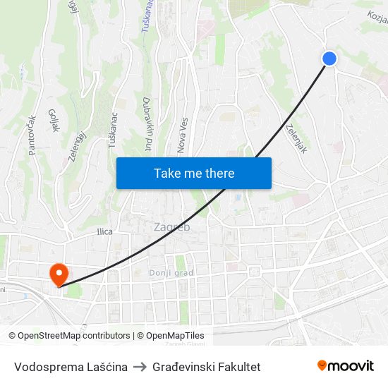 Vodosprema Lašćina to Građevinski Fakultet map