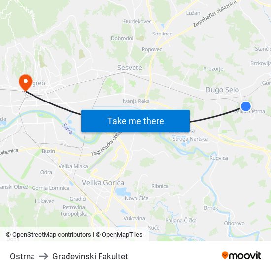 Ostrna to Građevinski Fakultet map