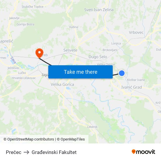 Prečec to Građevinski Fakultet map