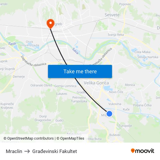 Mraclin to Građevinski Fakultet map
