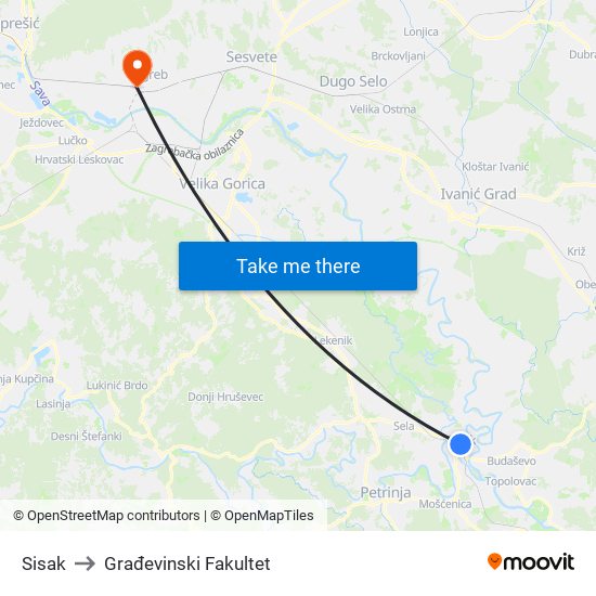 Sisak to Građevinski Fakultet map