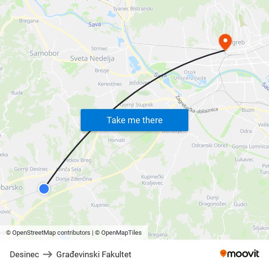 Desinec to Građevinski Fakultet map