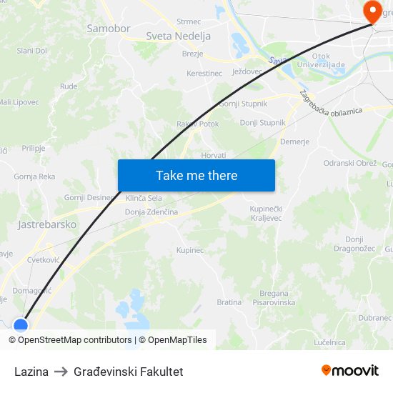 Lazina to Građevinski Fakultet map