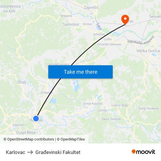 Karlovac to Građevinski Fakultet map