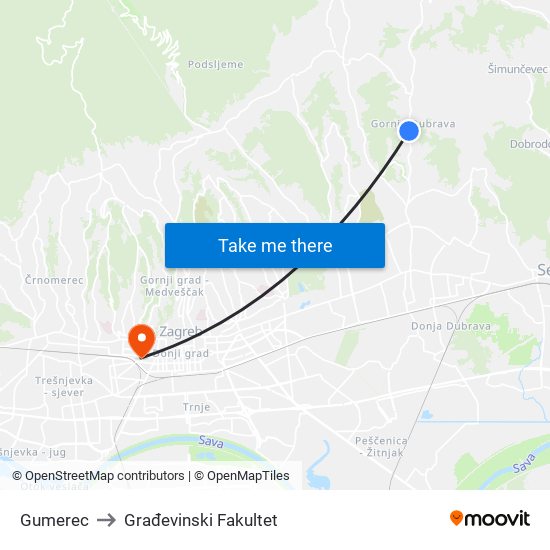 Gumerec to Građevinski Fakultet map