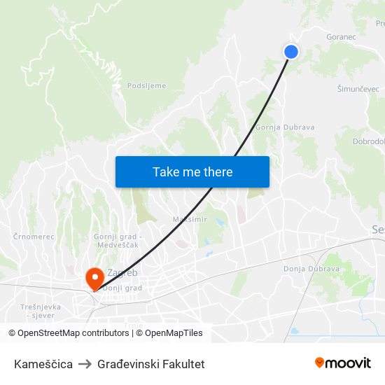 Kameščica to Građevinski Fakultet map