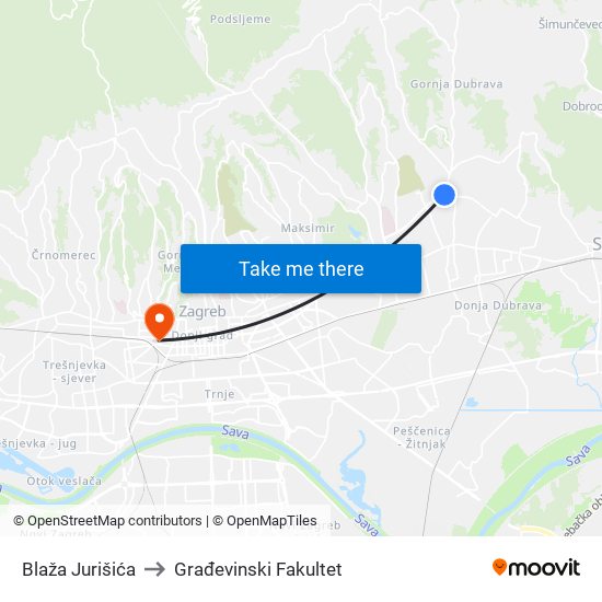 Blaža Jurišića to Građevinski Fakultet map