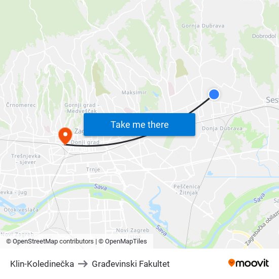 Klin-Koledinečka to Građevinski Fakultet map