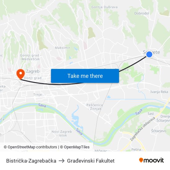 Bistrička-Zagrebačka to Građevinski Fakultet map