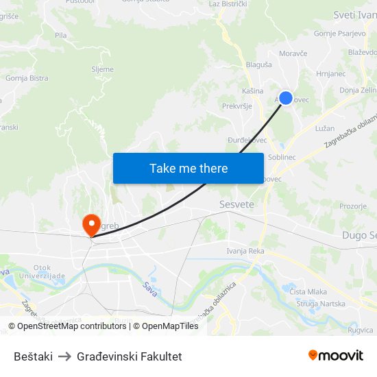 Beštaki to Građevinski Fakultet map