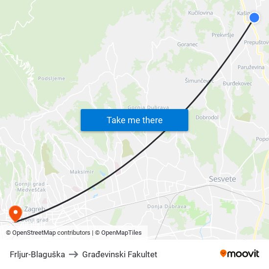 Frljur-Blaguška to Građevinski Fakultet map