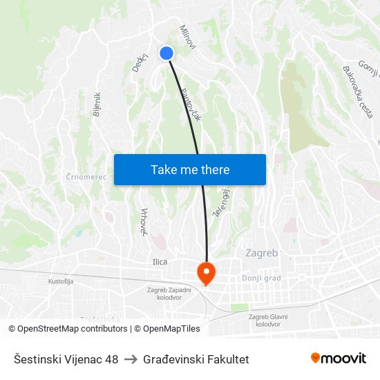 Šestinski Vijenac 48 to Građevinski Fakultet map