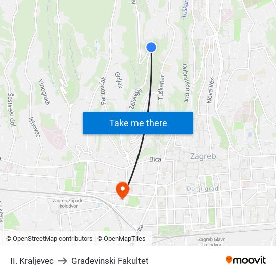 II. Kraljevec to Građevinski Fakultet map