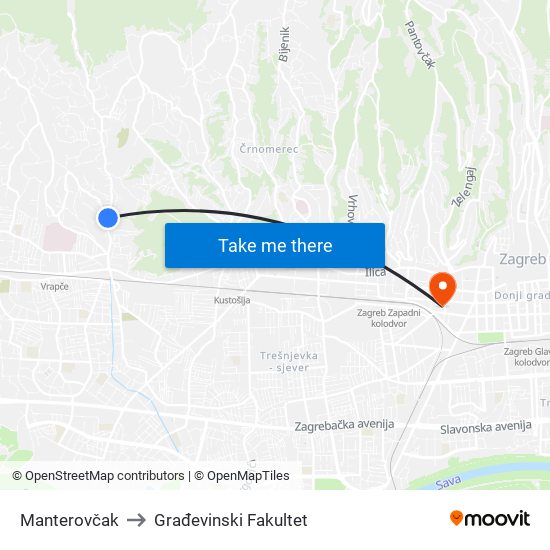 Manterovčak to Građevinski Fakultet map