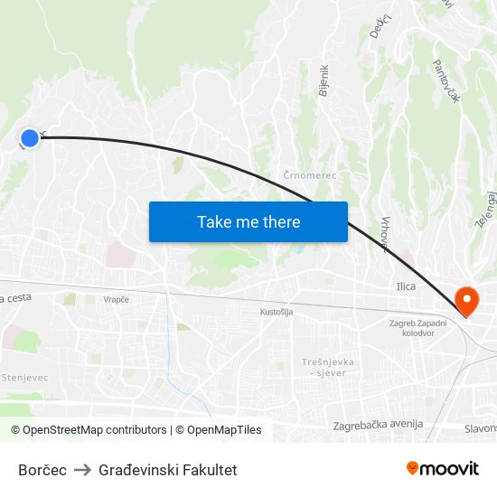 Borčec to Građevinski Fakultet map