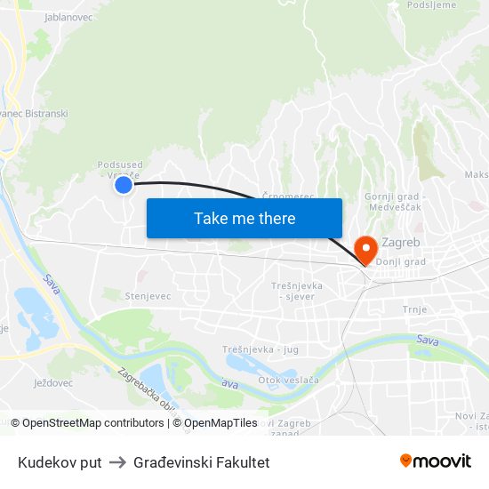 Kudekov put to Građevinski Fakultet map