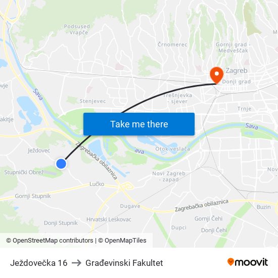 Ježdovečka 16 to Građevinski Fakultet map