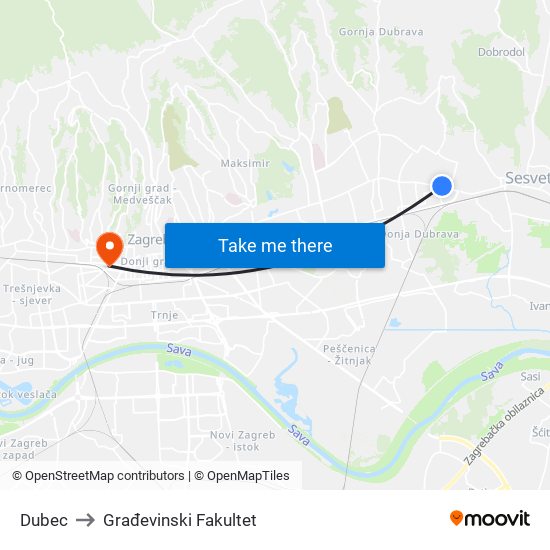 Dubec to Građevinski Fakultet map