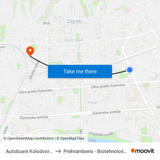 Autobusni Kolodvor Zagreb to Prehrambeno - Biotehnološki Fakultet map