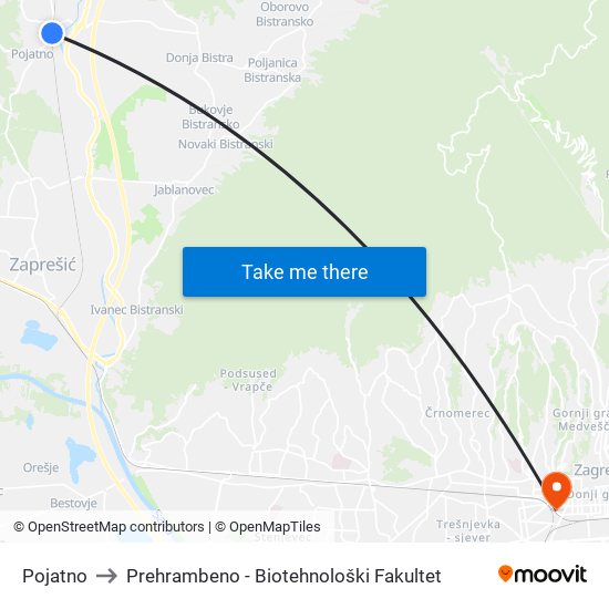 Pojatno to Prehrambeno - Biotehnološki Fakultet map