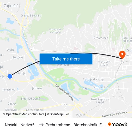 Novaki - Nadvožnjak to Prehrambeno - Biotehnološki Fakultet map