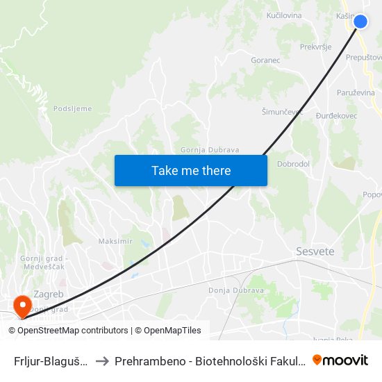 Frljur-Blaguška to Prehrambeno - Biotehnološki Fakultet map