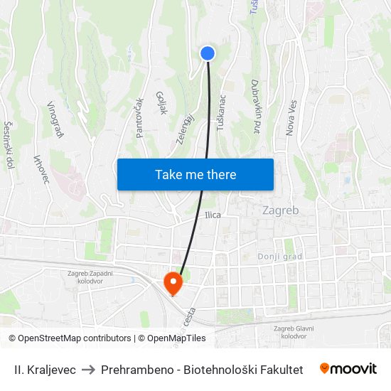 II. Kraljevec to Prehrambeno - Biotehnološki Fakultet map