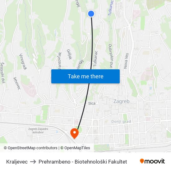 Kraljevec to Prehrambeno - Biotehnološki Fakultet map