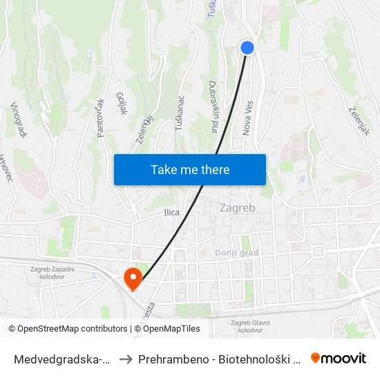 Medvedgradska-Škola to Prehrambeno - Biotehnološki Fakultet map