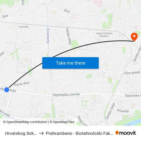 Hrvatskog Sokola to Prehrambeno - Biotehnološki Fakultet map