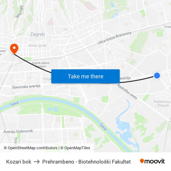 Kozari bok to Prehrambeno - Biotehnološki Fakultet map