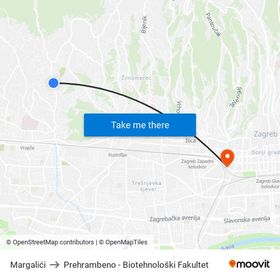 Margalići to Prehrambeno - Biotehnološki Fakultet map